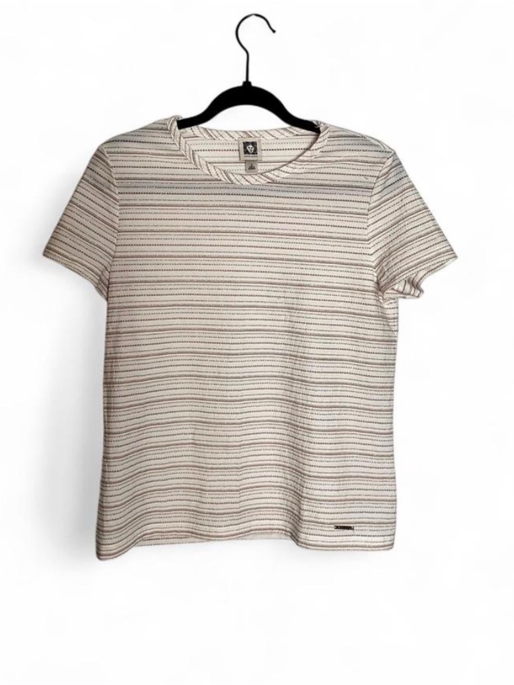 Anne Klein Cream and Black Striped Short Sleeve Tee